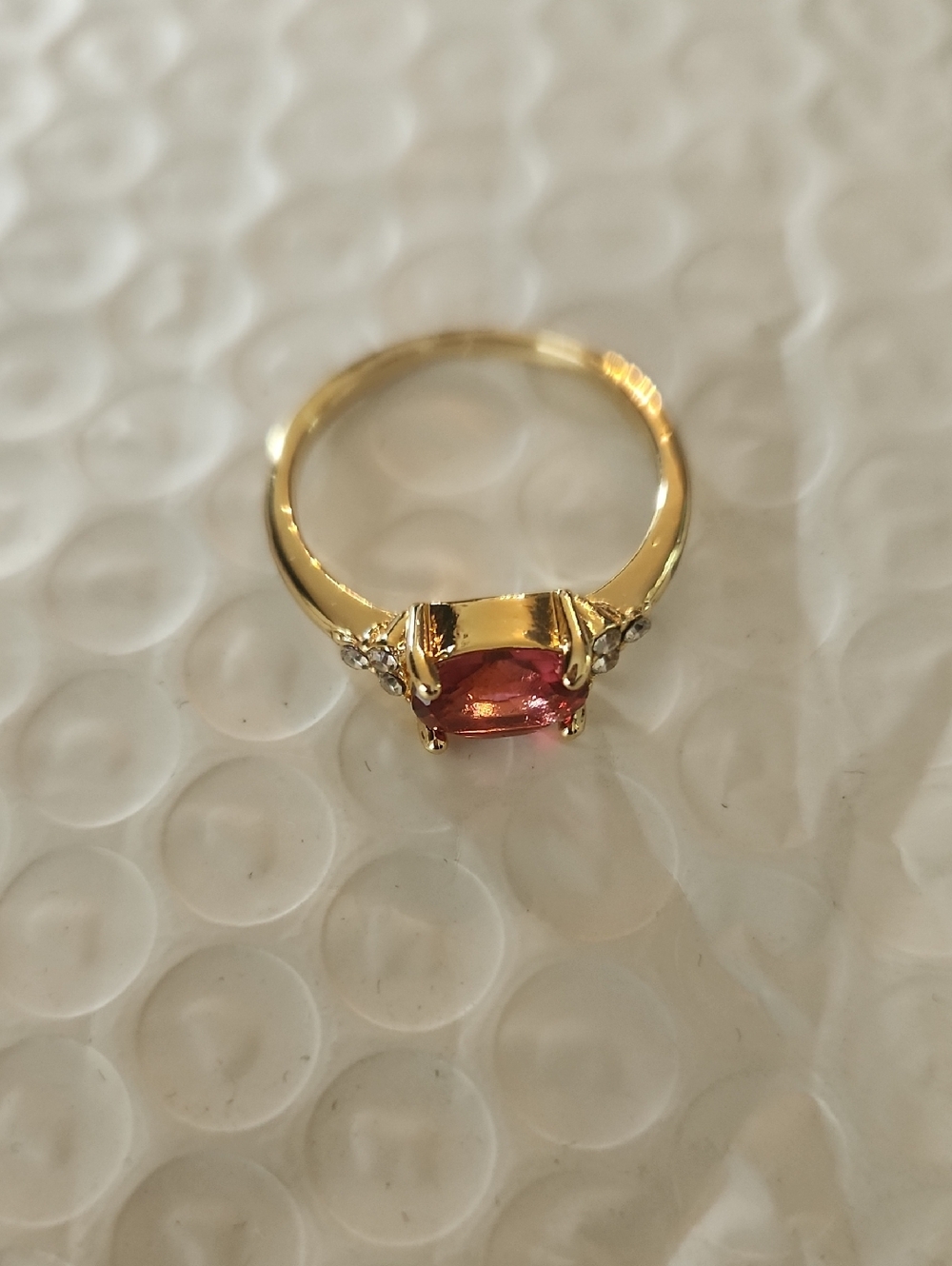 Gold Ring with Pink Oval Gemstone